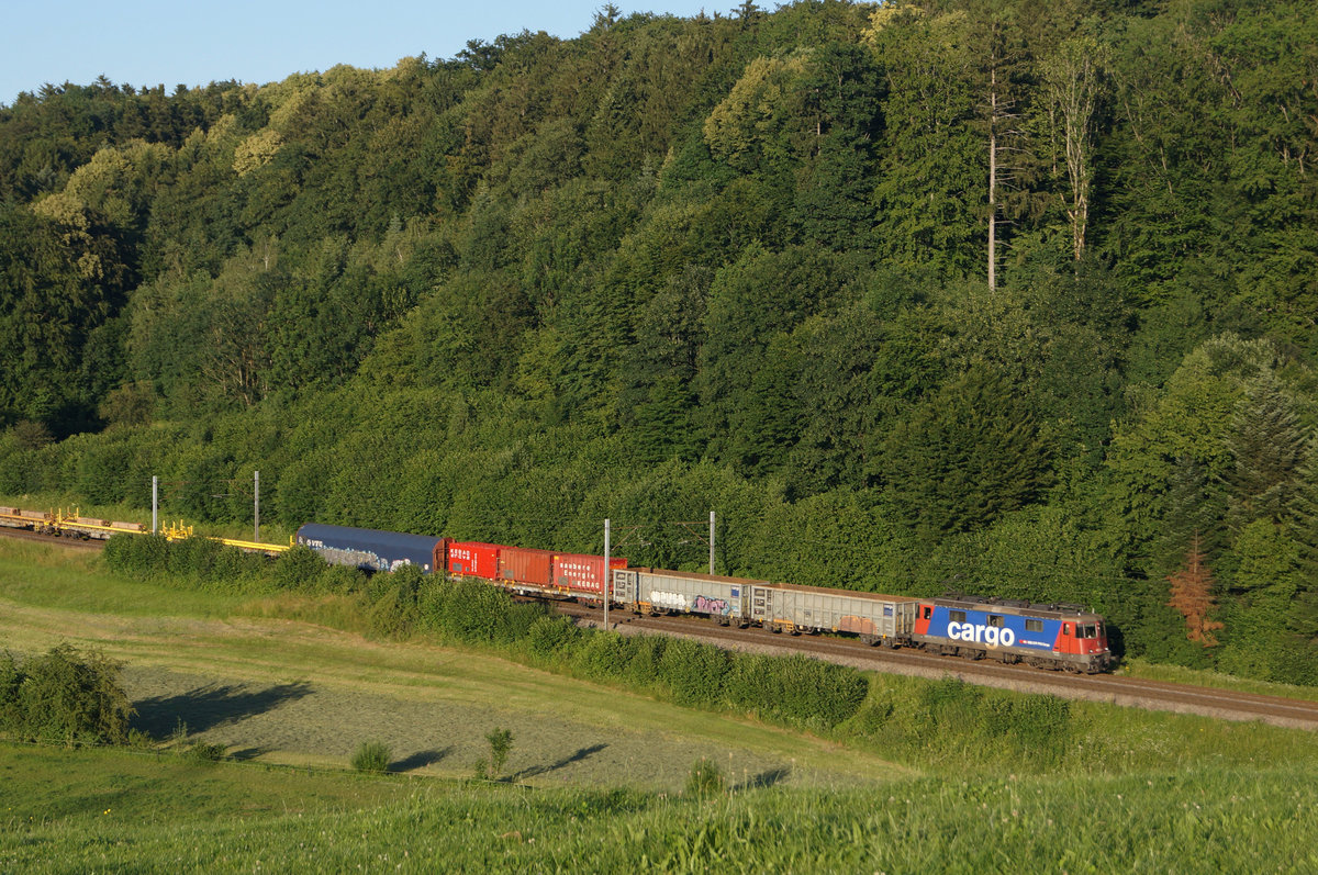 Re 420 mit dem alltäglichen Güterzug RBL-Solothurn unterwegs bei Niederbipp am 24. Juni 2020.
Foto: Walter Ruetsch