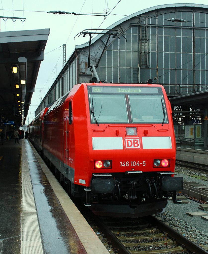 RE nach Osnabrück Schublok 146 104-5 Bremen Hbf 03.12.2011