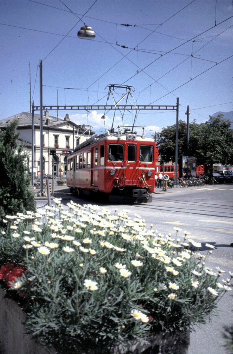 RhB ABe 4/4 Nr.481 in Chur am Bahnhofvorplatz am 01.07.1993.