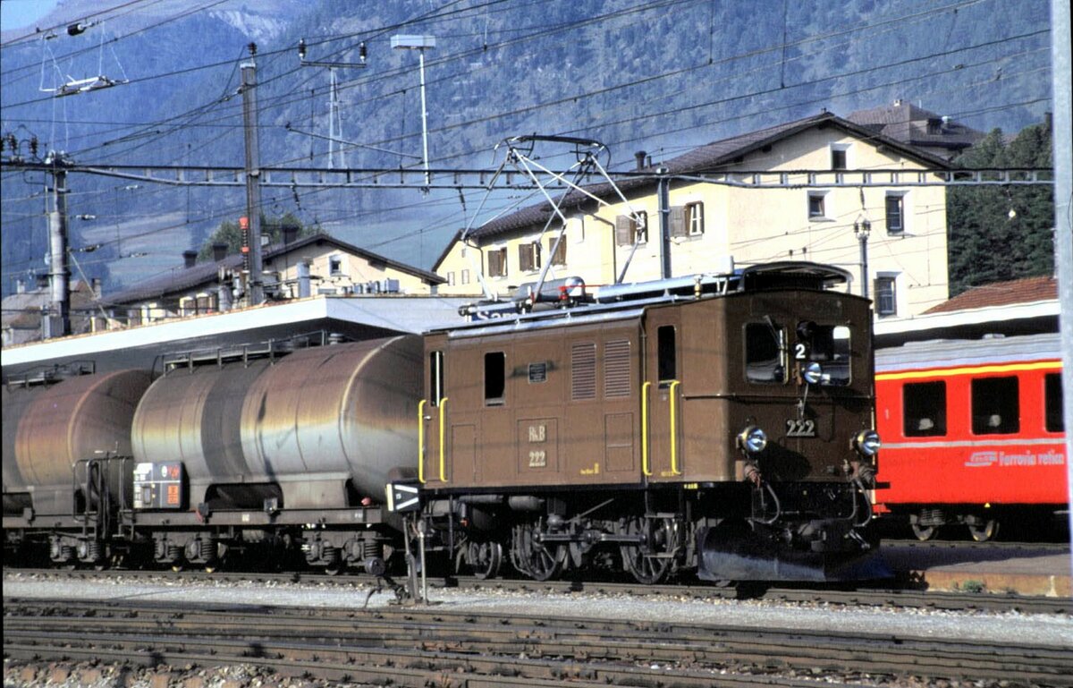 RhB Ge 2/4 Nr.222 in Samedan im August 1990.