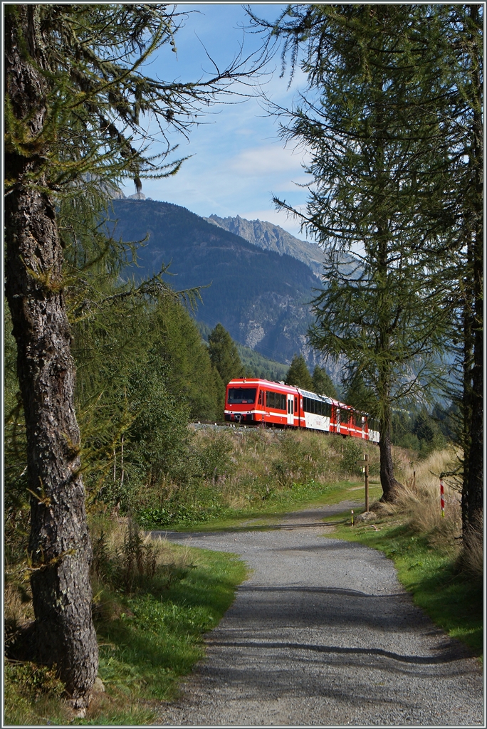 Richtung Vallorcine wandernd, kam uns kurz nach Le Buet der nach Chamonix fahrende SNCF TER 18912 entgegen. 28. August 2015