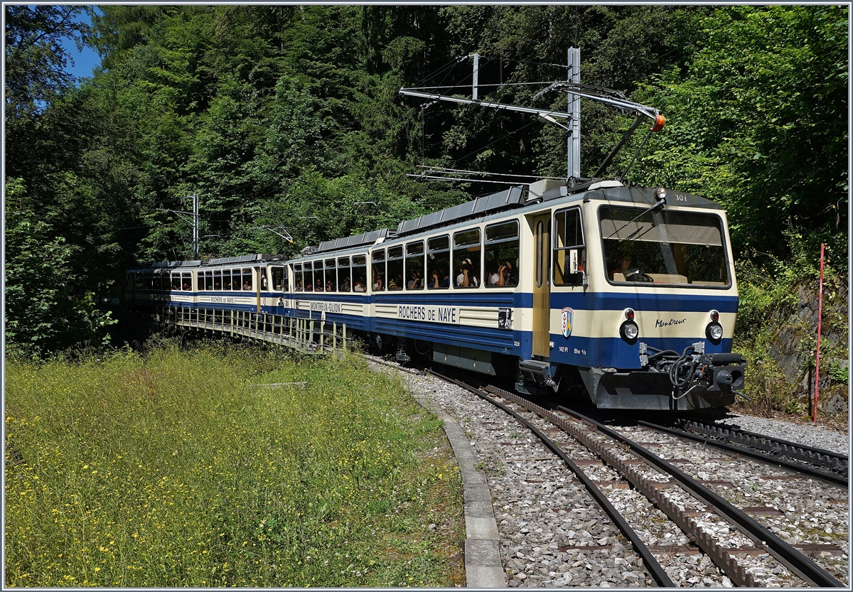 Rochers de Naye Bhe 4/8 301 und 304 erreichen Le Tremblex. 
3. Juli 2016