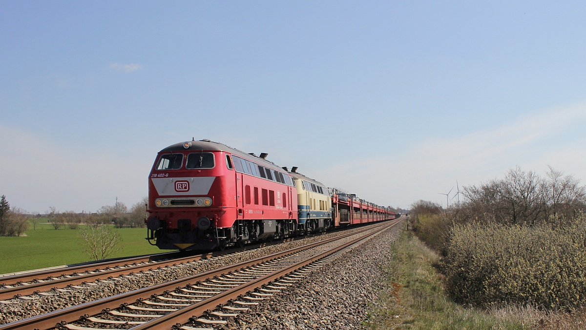 RPRS 218 402(REV/RPRS/10.05.18) und 480(REV/RPRS/27.09.19) mit SyltShuttle gen Norden. Dreieckskoog 18.04.2021