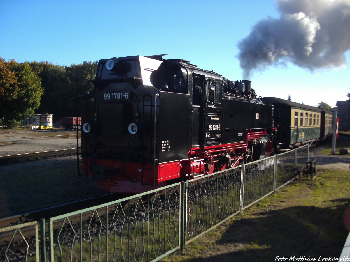 RBB 99 1781 mit ziel Ostseebad Ghren bei der Ausfahrt aus Putbus am 2.10.13