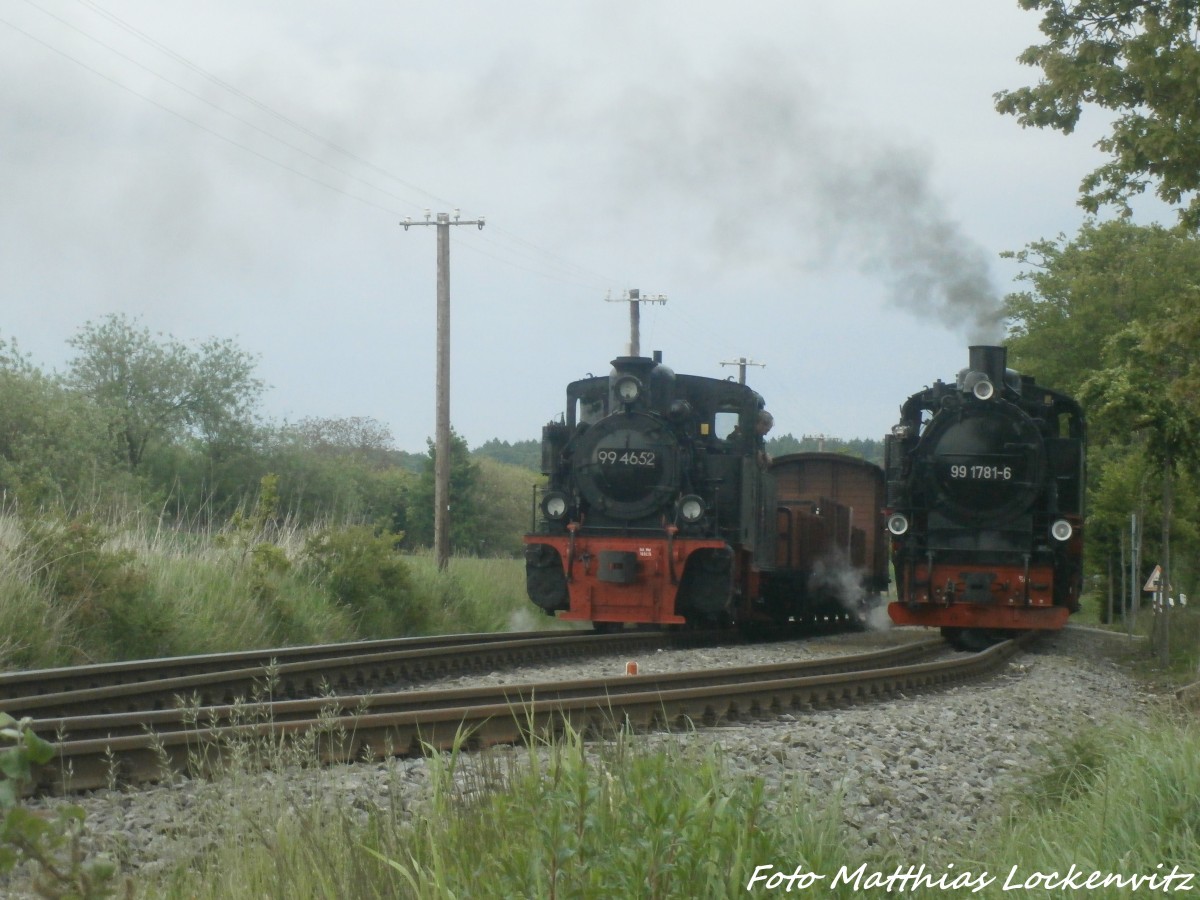 RBB 99 4652 und 99 1781 an der Ausweichstelle Posewald am 31.5.15