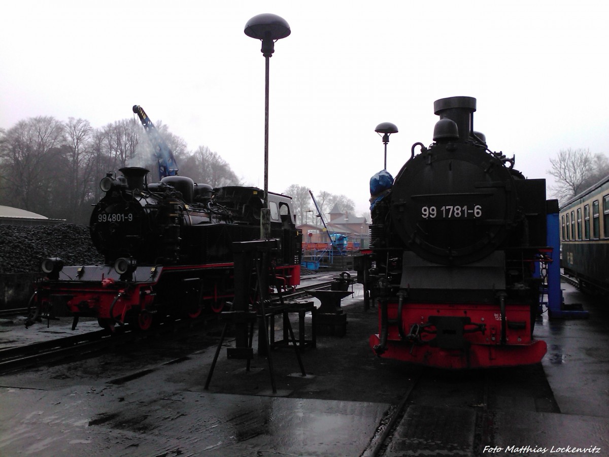 RüBB 99 4801 & 99 1781 im Kleinbahn BW Putbus am 13.12.13