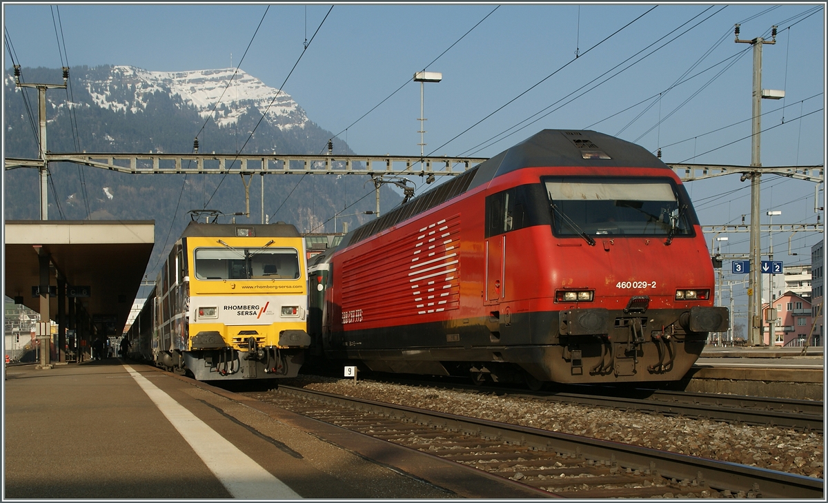 SBB Re 460 029 und SOB Re 456 031 in Arth Goldau. 
14. März 2014