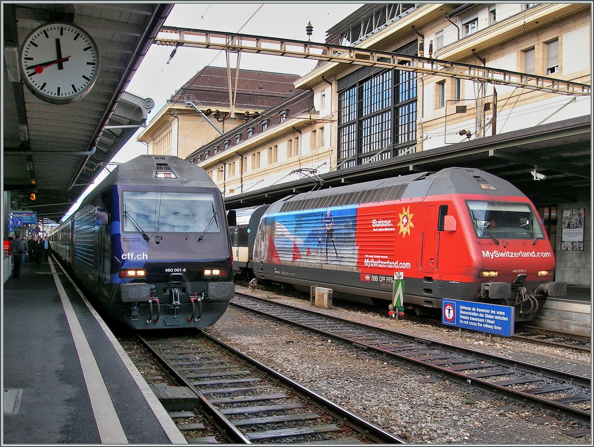 SBB Re 460 051-6 und 070-1 in Lausanne.
5. Dez. 2006 