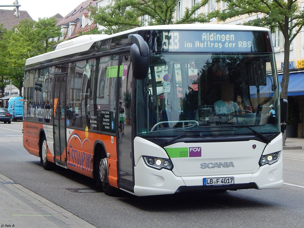 Scania Citywide von Flattich Omnibusverkehre aus Deutschland in Ludwigsburg.