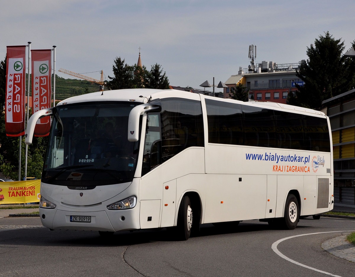 Scania Irizar aus Polen im Juni 2015 in Krems gesehen.