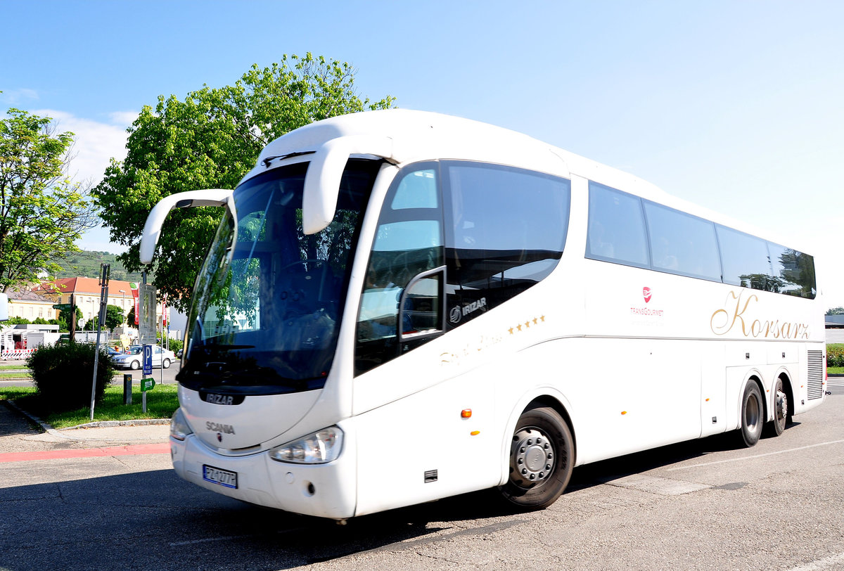 Scania Irizar von Skorsarz Reisen aus Polen in Krems gesehen.