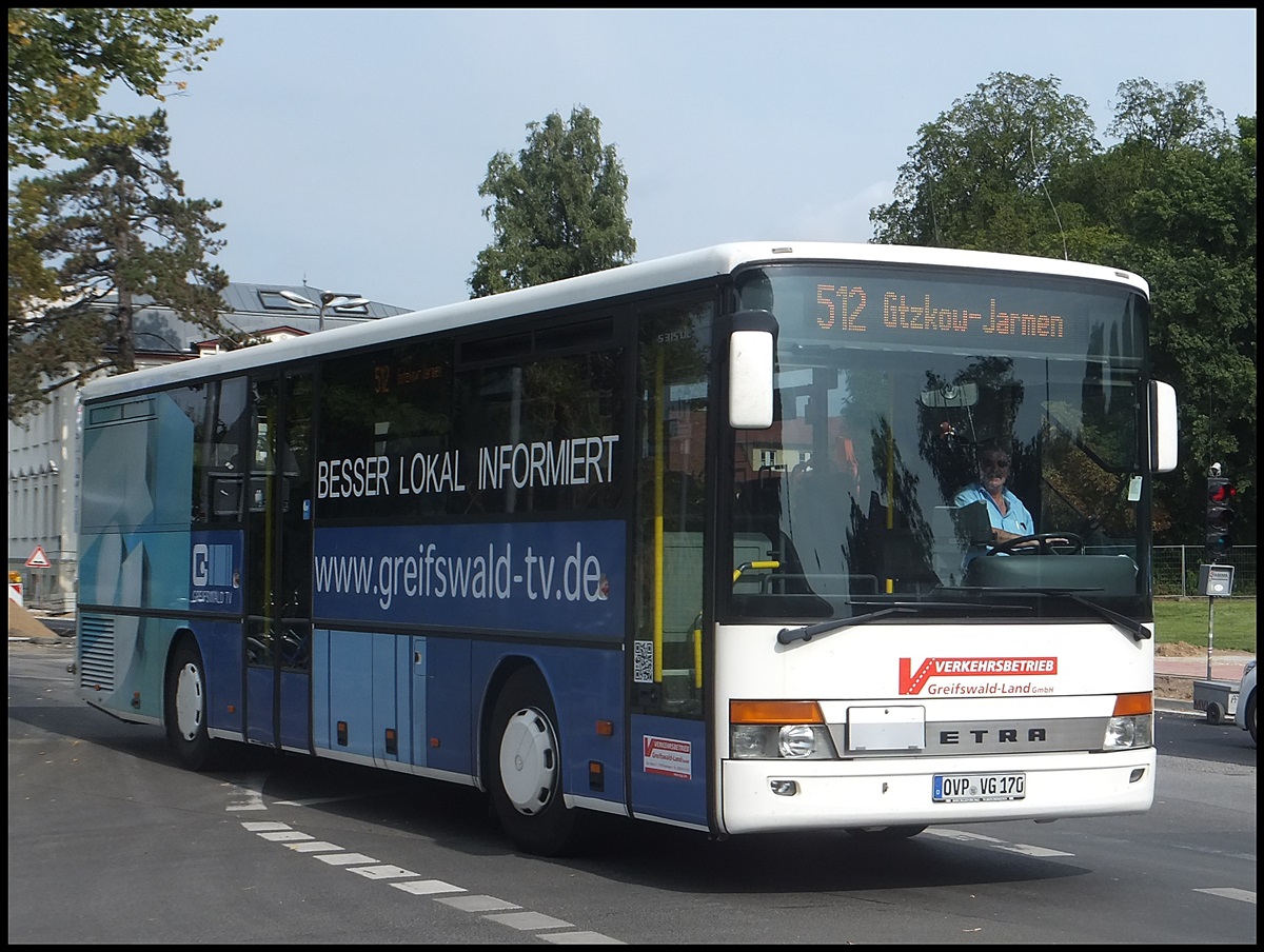 Setra 315 UL der Verkehrsbetrieb Greifswald-Land GmbH in Greifswald.