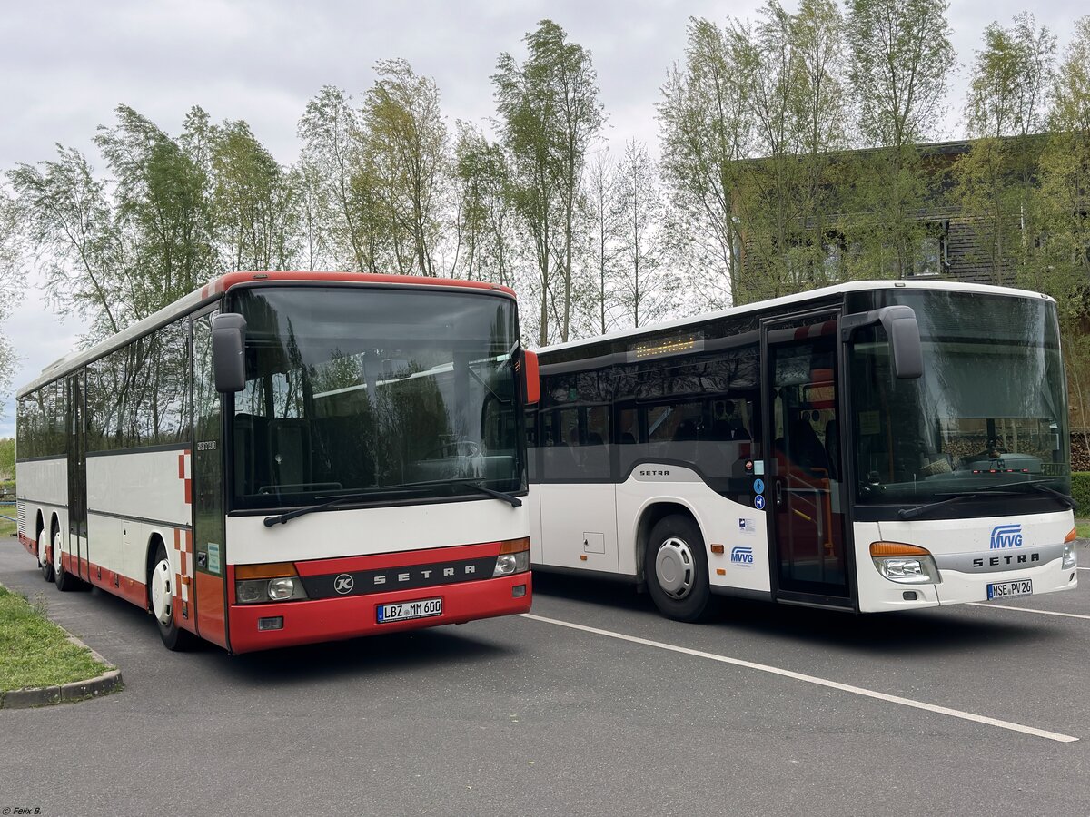 Setra 317 UL von Plauer Busbetrieb M. Maaß aus Deutschland und Setra 416 NF der MVVG in Plau am See.