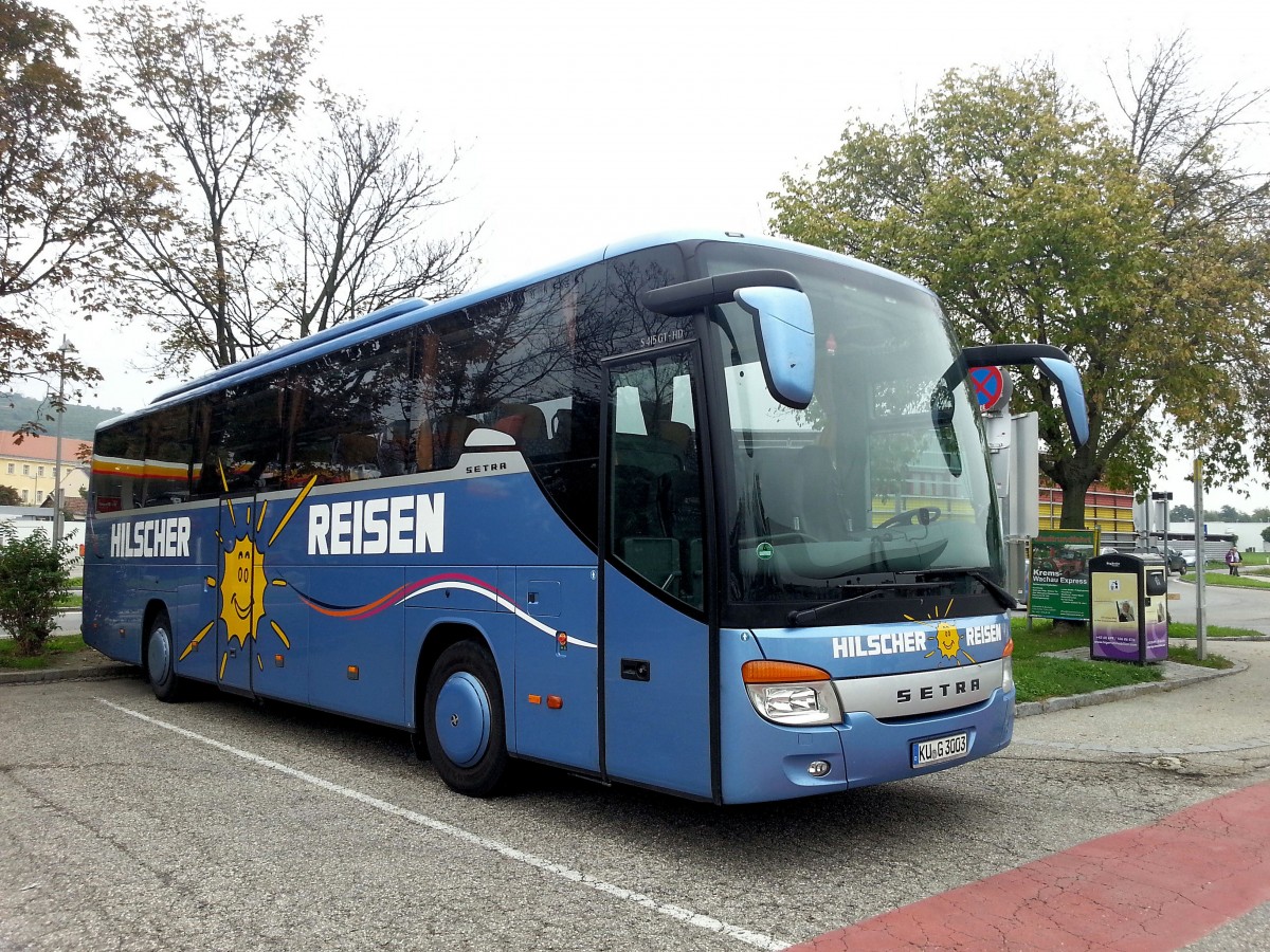 Setra 415 GT-HD von Hilscher Reisen aus der BRD am 16.9.2014 in Krems gesehen.