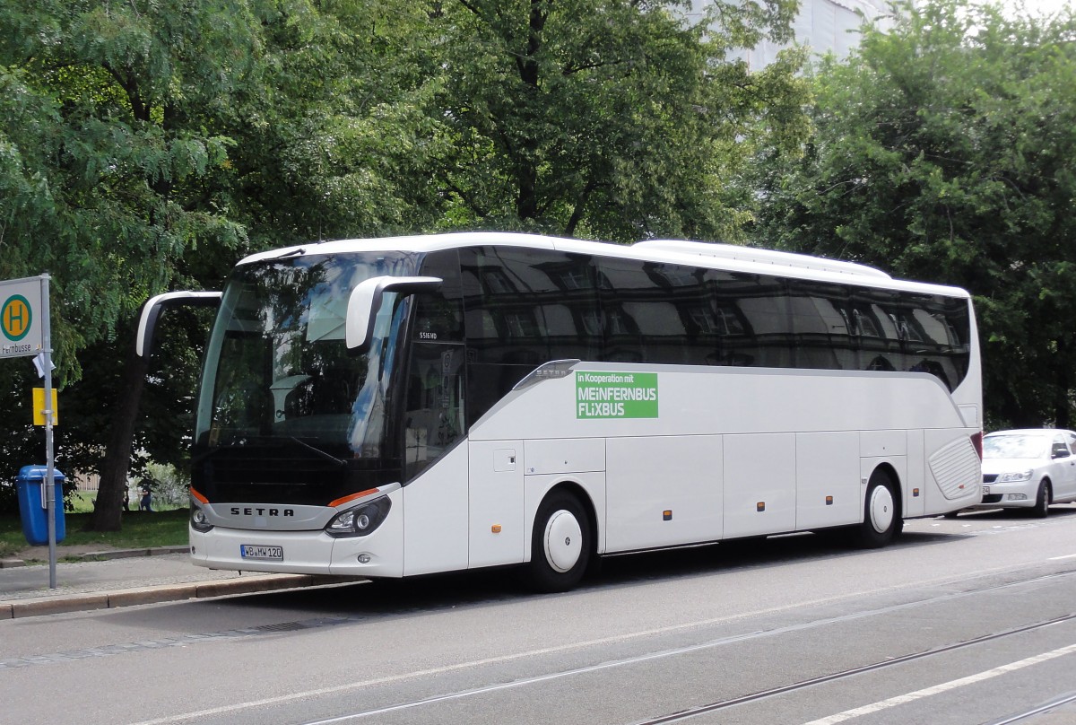 Setra 516 HD fr MEINFERNBUS unterwegs,Ende Juli 2015 in Leipzig beim Hauptbahnhof gesehen.