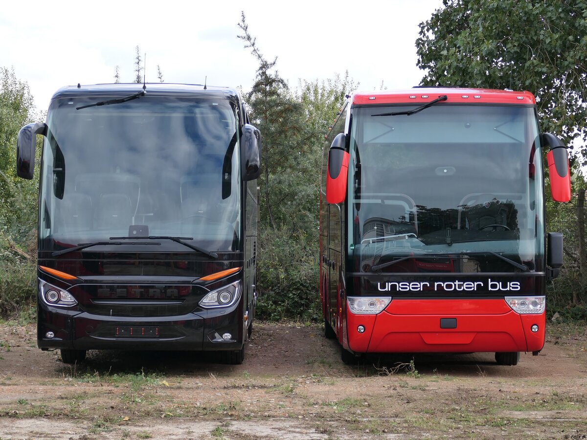 Setra 516 HDH und Van Hool TX16 von URB aus Deutschland in Ueckermünde.