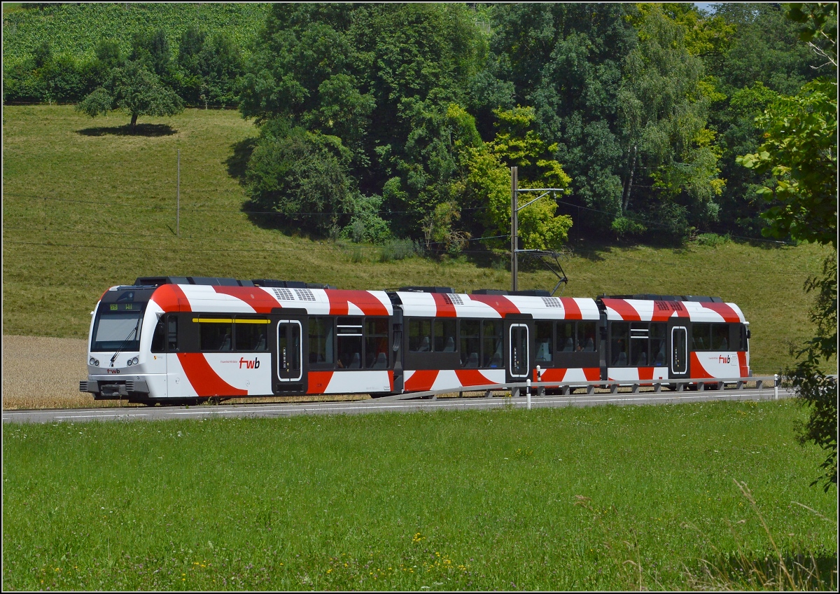 Triebwagen der Frauenfeld-Wil-Bahn ABe 4/8 bei Ldem. Juli 2014.