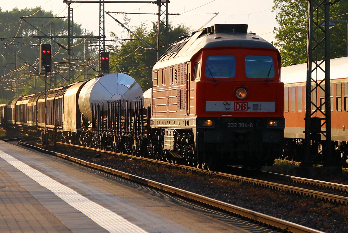 Umleiter 2: 232 384-8 mit dem EZ/DGD 47417(Esbjerg-Niebüll-Neumünster)bei der Durchfahrt in Schleswig. 14.07.2014