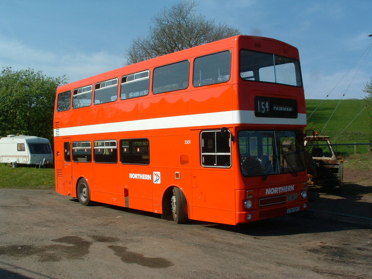 UTN 501Y, a 1983 Metro Cammell Weymann (MCW) Metrobus, new to Northern General Transport Company, Gateshead, Tyne & Wear, as fleet number 3501 and now restored in the North East of England.  The seating capacity on this bus is H46/31F.

Photographed at an event at Brough, Cumbria, on 24th April 2011.