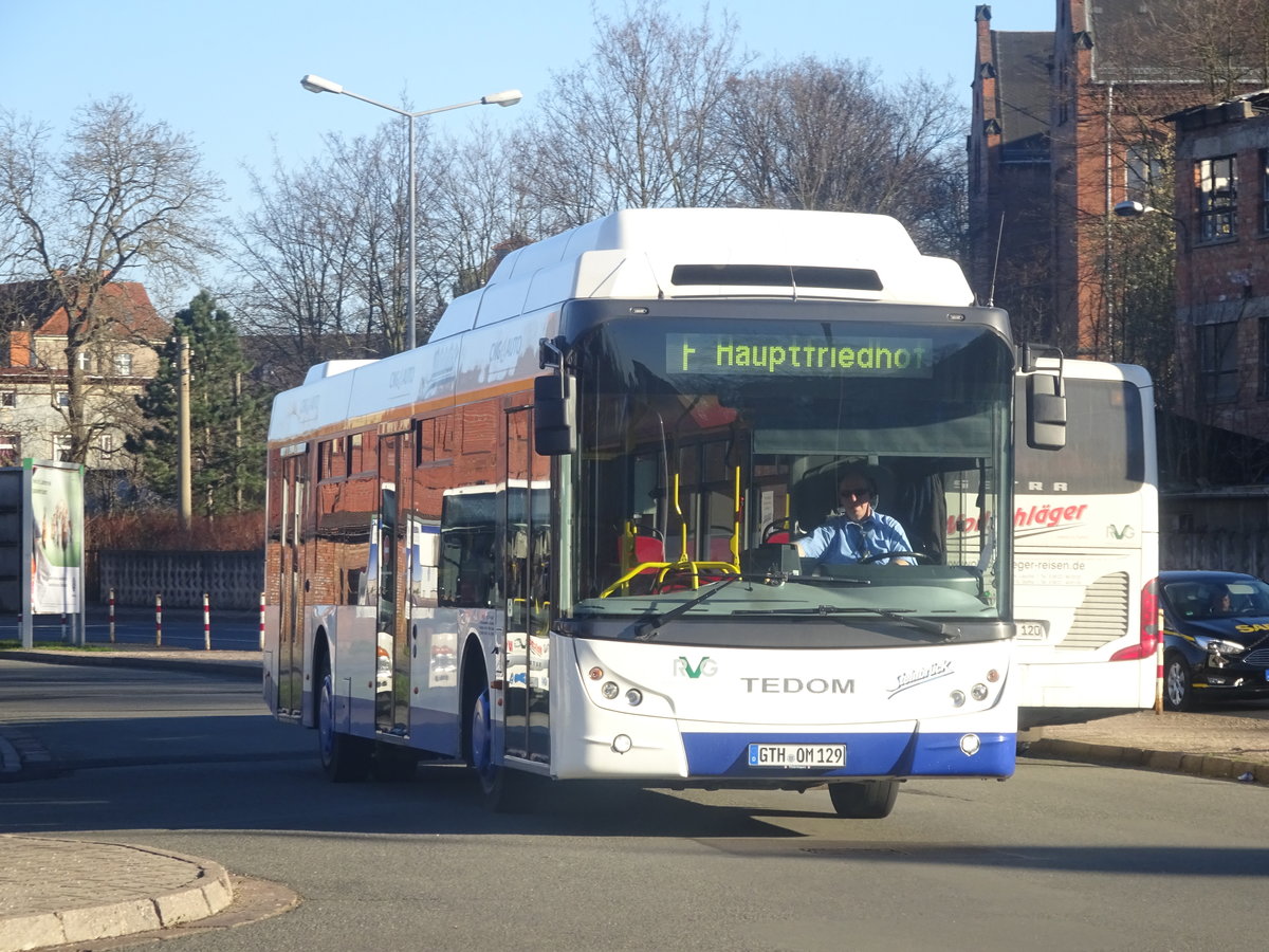 Wagen 129 des Gothaer Busunternehmers Wolfgang Steinbrck, ein Tedom C12 G, am 27.03.17 auf der Buslinie F am ZOB.