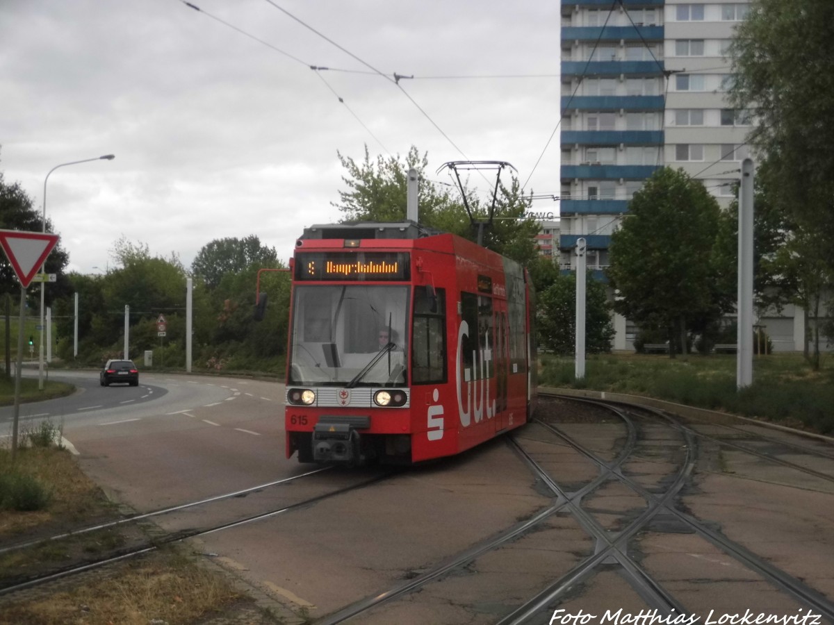 Wagen 615 der HAVAG beim einfahren in die Haltestelle Rennbahnkreuz am 24.6.15