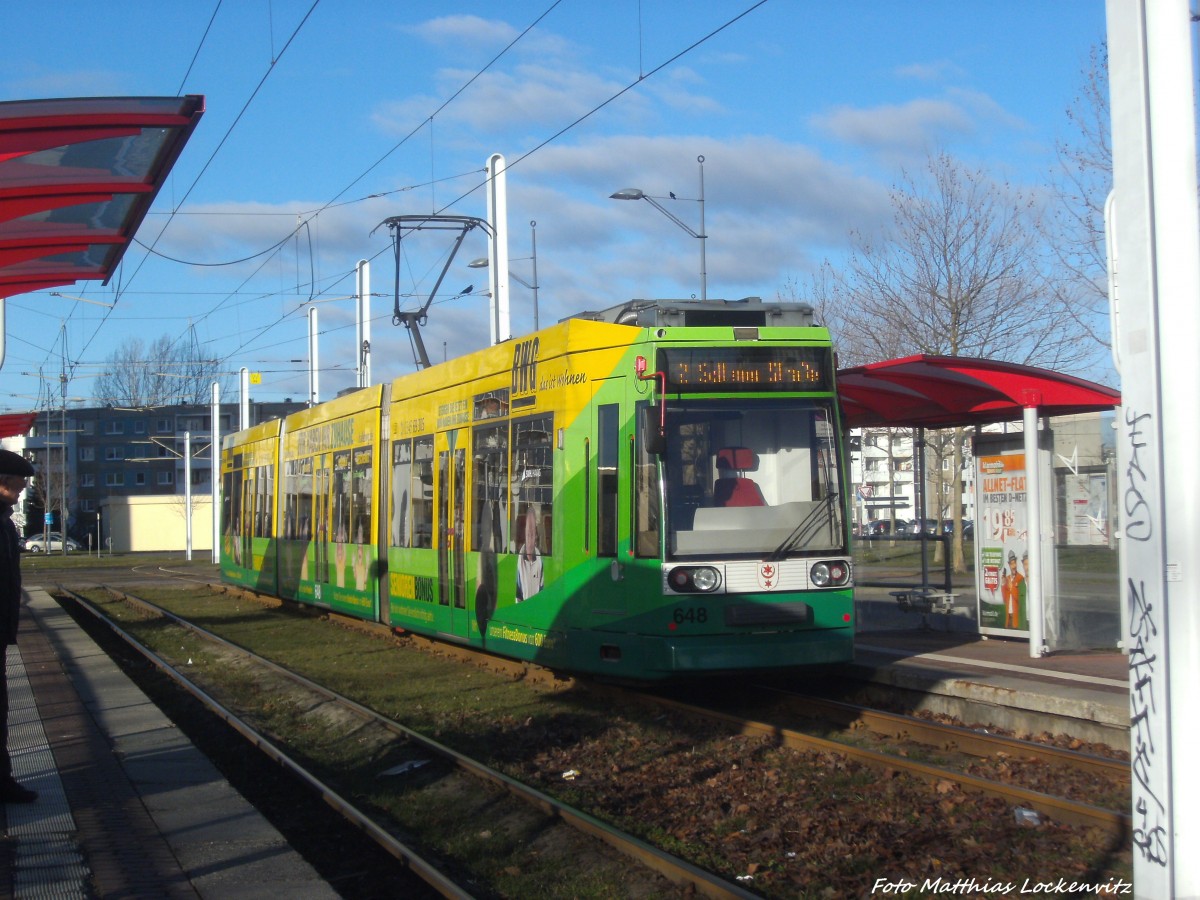 Wagen 648 der HAVAG als Linie 2 mit Ziel Soltauer Straße in Halle Saale am 16.2.14