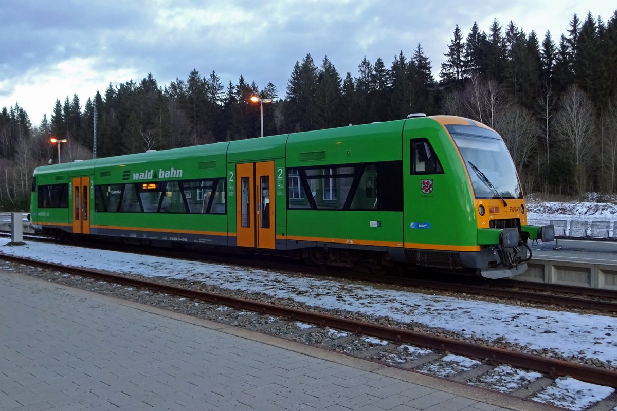 Waldbahn 650-654 steht am 20 Februar 2020 ins verschneten Bayerisch Eisenstein.