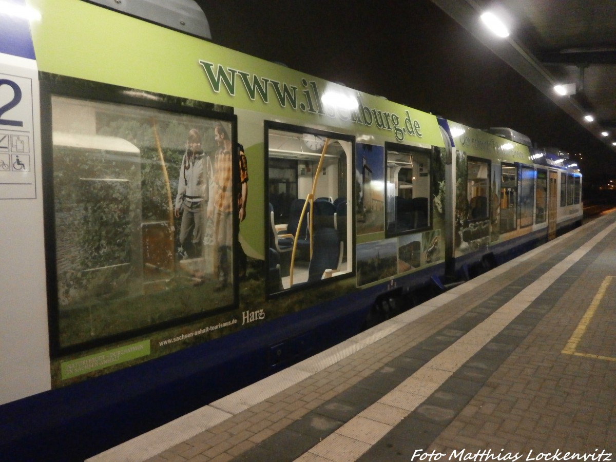 Werbung vom HEX VT 804 im Bahnhof Halberstadt am 22.1.15