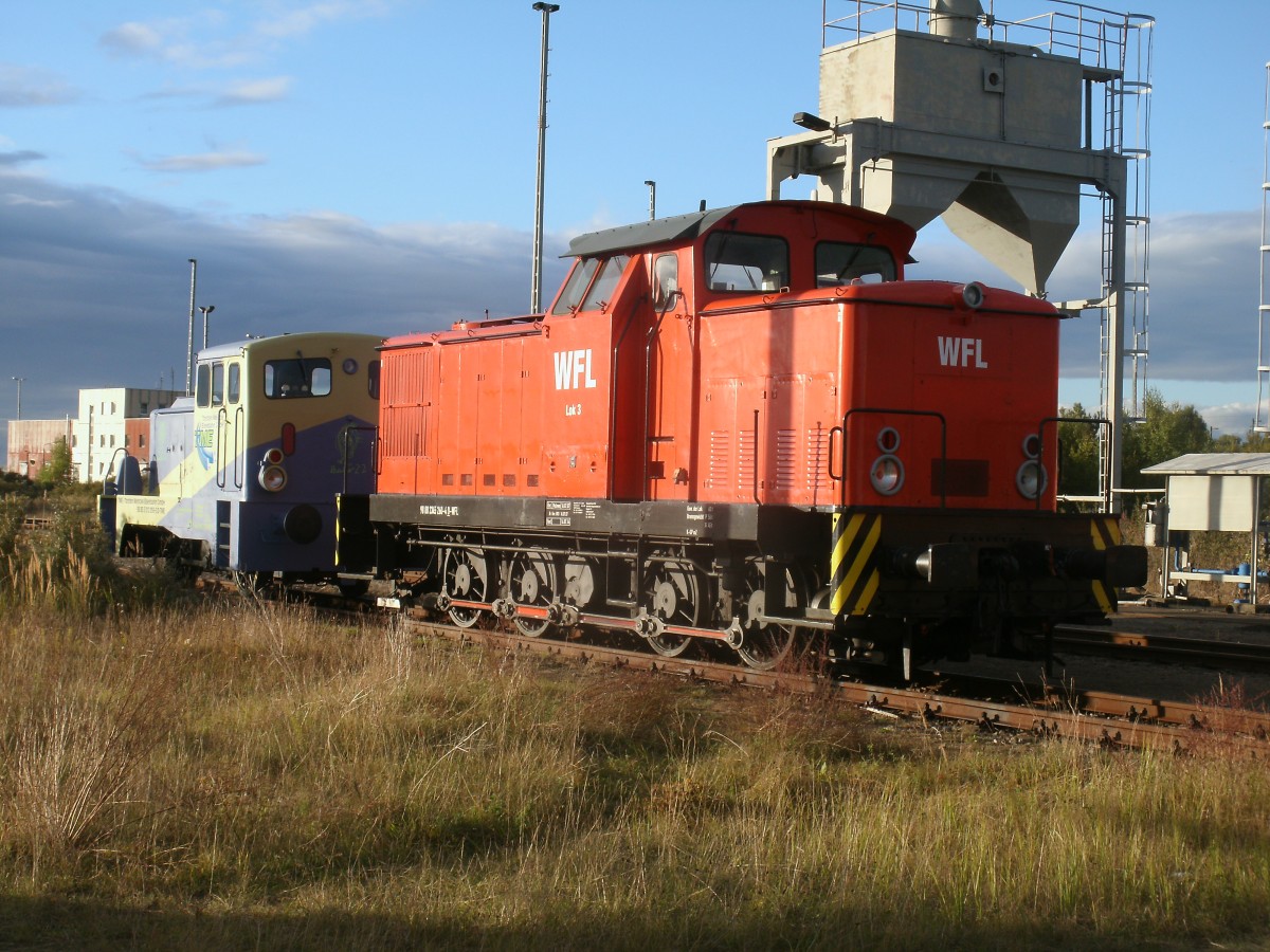 WFL Lok Nr.3 und Torsten Meinecke Lok Paulix Nr.22,am 01.Oktober 2013,in Mukran.