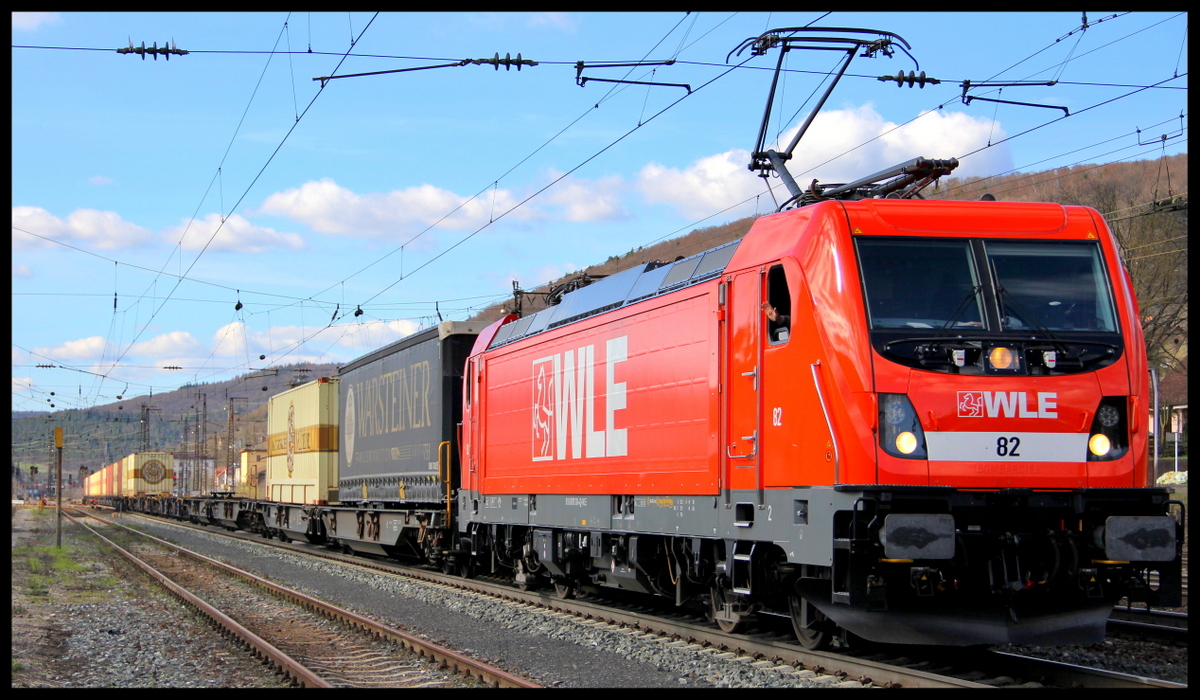 WLE 187 010 mit dem Warsteiner Bierzug am 01.04.16 in Gemünden