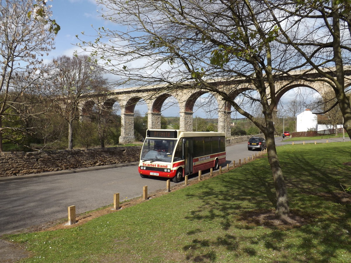 YJ06 YRD
2006 Optare Solo (Slimline)
Optare B25F
New to Shamrock, Ponypridd, Wales.

Photographed on layover at Bishop Auckland, County Durham, England on Saturday 22nd April 2017.
Behind is Newton Cap Viaduct, once a two track rail line and which now carries the main A689 road out of Bishop Auckland.