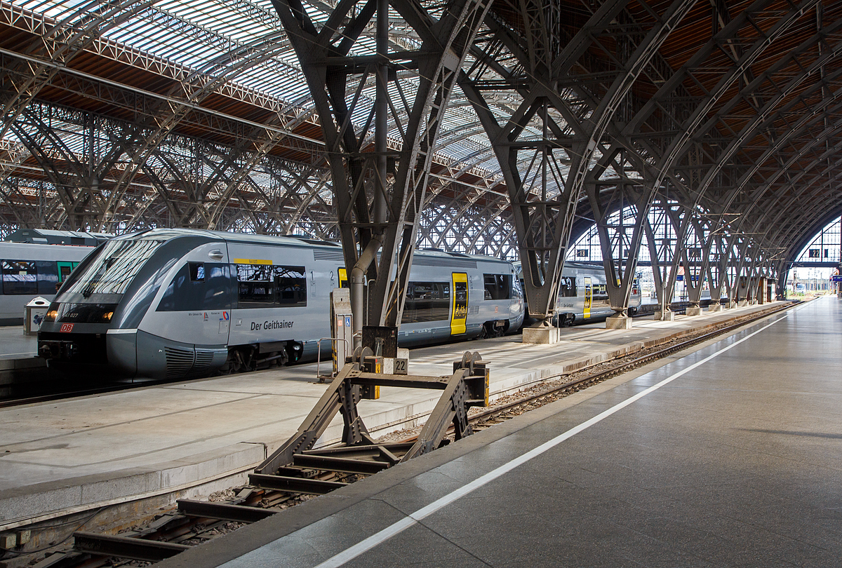 Zwei gekuppelte Wale der DB Regio Sdost, vorne 641 027 und ein Weiterer, haben als RB 113 „Der Geithainer“ (Geithain – Bad Lausick – Leipzig), am 11.06.2022 den Hbf Leipzig erreicht.