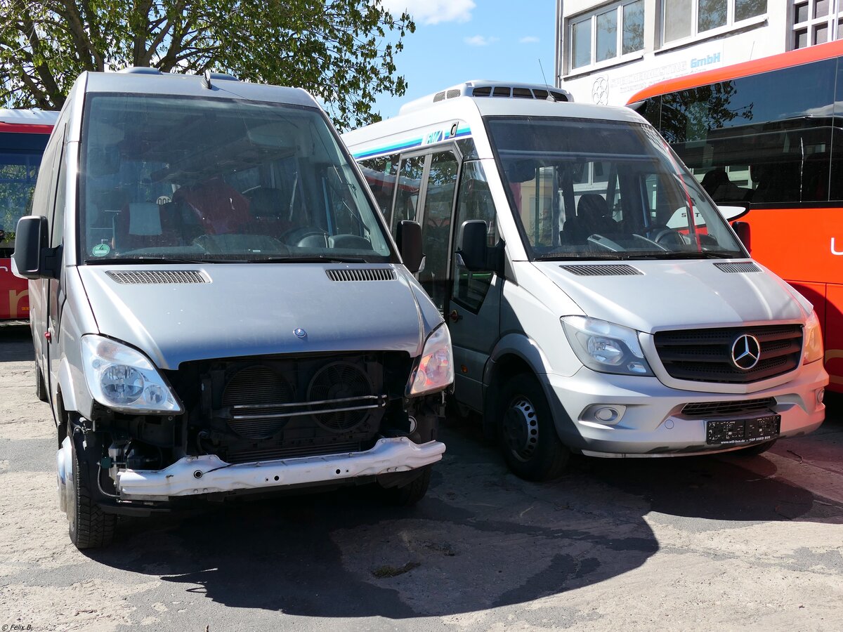 Zwei Mercedes Sprinter von URB aus Deutschland (ex  H. Kortschlag Fahrservice - P-HK 781 und ex Medenbach - WEL-PM 739) in Ueckermünde.