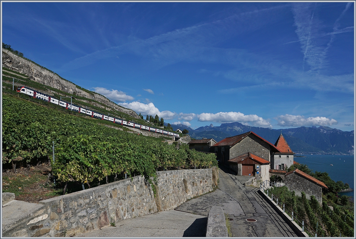 Zwei SBB RABe 511 bilden einen langen Umleitungszug Via die  Tain de Vignes  Strecke im Lauvaux.

26. August 2018 