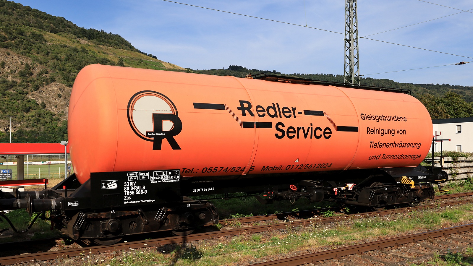 D-RAILS 3380 7855 588-9 Gattung Zas (Volumen 74990 l) Redler Service Wasserwagen. Oberwesel 06.08.2024