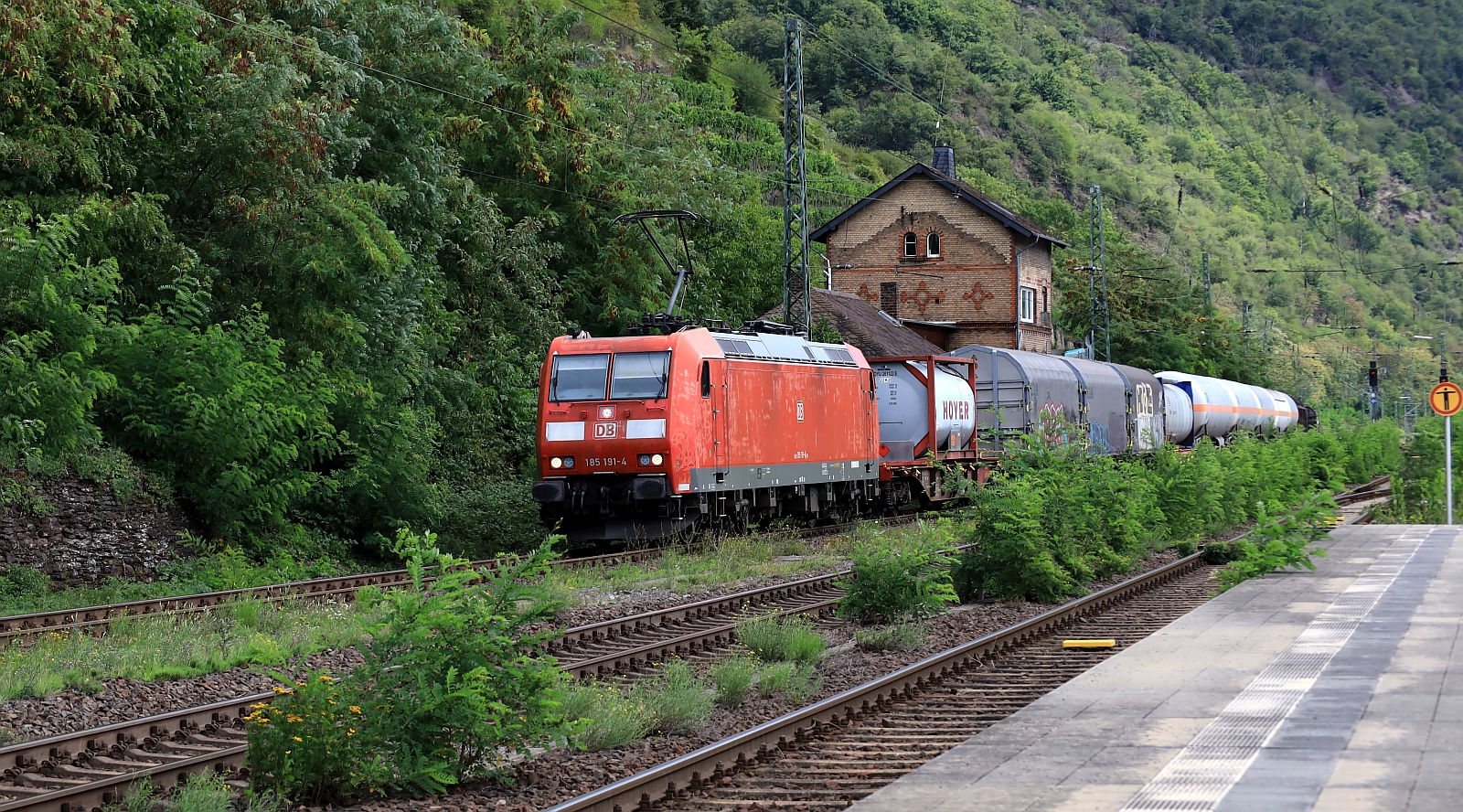 DB 185 191-4 REV/km-Anh/LMR 9/03.11.20 mit Güterzug gen Koblenz. Kaub 08.08.2025 DB 185 191-4 REV/km-Anh/LMR 9/03.11.20 mit Güterzug gen Koblenz. Kaub 08.08.2025