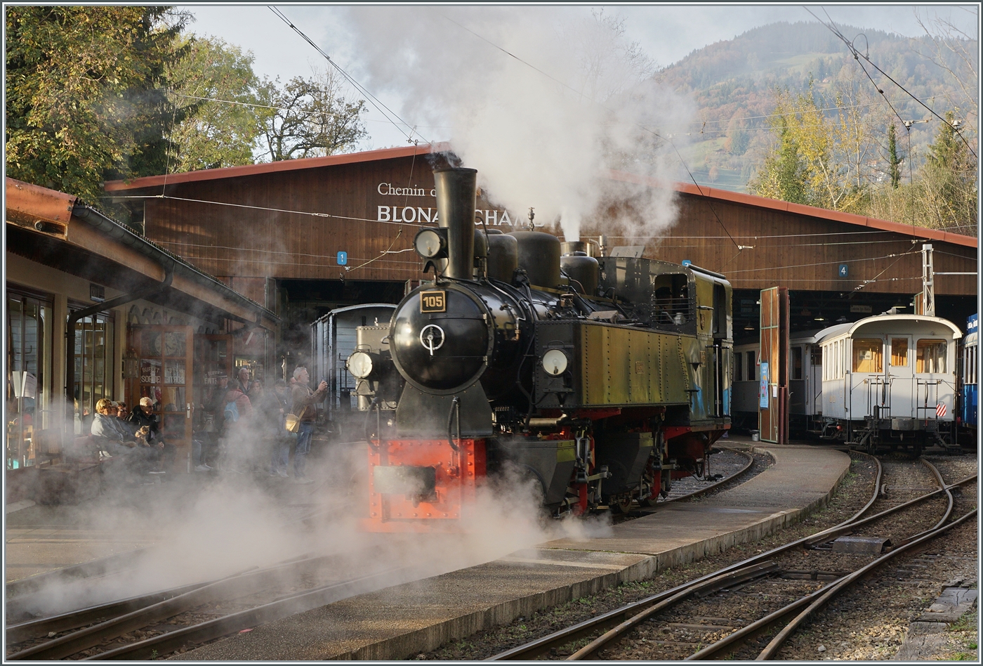 La DER du Blonay Chamby / Saisonabschuss 2024 - Die SEG G 2x 2/2 105 der Blonay Chamby Bahn rangiert in Chaulin.

27. Okt. 2024