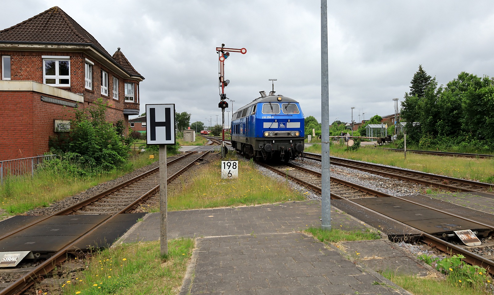 PRESS 218 058-9 auf Rangierfahrt im Bahnhof Niebll. 03.06.2024