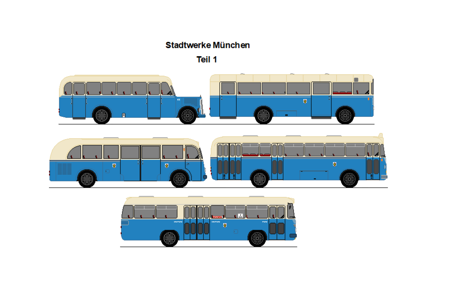 SWM Mnchen - Daimler O 3750 + Bssing 4500 T + Krauss-Maffei KMO 131 + Bssing 6000 T + Krauss-Maffei KMO 120