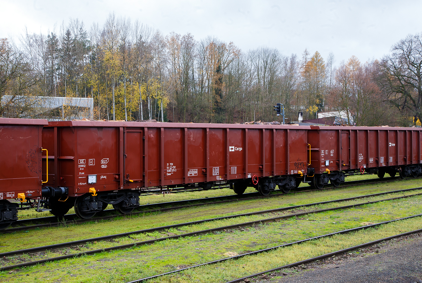 Vierachsiger offener Drehgestell-Güterwagen 31 54 5380 375-3 CZ- ČDC, der Gattung Eanos 9-152.0, der ČD Cargo abgestellt am 24.11.2022 beim Bahnhof Domažlice (Taus).

Der Wagen besitzt je Seite eine nur kleine Türe, die eigentlich lediglich der Begehung dient, da die Wagen fast ausschließlich durch Kippen oder mittels Krane (Magnet oder Greifer) entladen werden. Er dient vorzugsweise dem Transport von witterungsunempfindlichen Schütt- und Stückgütern (wie Kohle, Briketts, Schrott, Erze, Steine und Erden). Das Untergestell ist eine Schweißkonstruktion aus Walzprofilen in den Materialgüten St 37 und St 52 und ist Rahmenbauweise ausgeführt. Der Fußboden besteht aus 6 mm dicken Blechen. Der Güterwagen ist für die Entladung über eine Seitenkippanlage geeignet.

TECHNISCHE DATEN:
Spurweite: 1.435 mm (Normalspur)
Achsanzahl: 4 in zwei Drehgestellen
Länge über Puffer: 15.740 mm
Drehzapfenabstand: 10.700 mm
Achsabstand im Drehgestell: 1.800 mm
Laufraddurchmesser: 920 mm
Ladelänge: 14.400 mm
Ladefläche: 39,4 m²
Laderaum:  82,5 m³
Höchstgeschwindigkeit: 100 km/h (beladen) / 120 km/h (leer)
Max .Ladegewicht: 58,1 t ab Streckenklasse C, 68,1 t  ab Streckenklasse D
Eigengewicht: 21.900 kg
Kleinster bef. Gleisbogenradius: R 35 m
Bremse: KE-GR-A (K)
Bremssohle: C 810
Handbremse: Ja
Intern. Verwendungsfähigkeit: TEN-GE
