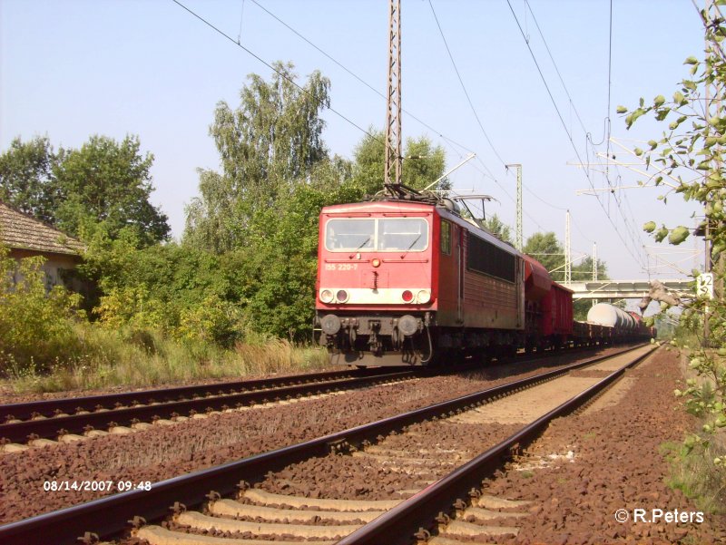 155 220-7 zieht ein gemischten Gterzug auf den Sdlichen BAR. 14.08.07