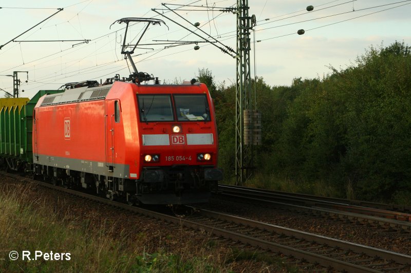 185 054-4 zieht bei Obertraubling ein gemischten Gterzug. 13.09.07