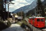 sonstige/553689/der-1954-von-slmmfo-gebaue-beh Der 1954 von SLM/MFO gebaue Beh 4/4 45 der Zahnradbahn Chamonix - Montenvers verläßt im Juli 1983 Chamonix
