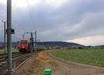 An der Strecke Zug - Zürich via Affoltern am Albis: Ein Zug der S14, geführt von Re 450 020, zwischen Hedingen und Bonstetten-Wettswil. 6.Februar 2023