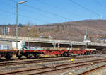 Sechsachsiger Gelenkwagen (Containertragwageneinheit 80´), für den Transport von Großcontainern und Wechselbehältern, der Gattung Sggrs 716 (31 80 4850 167-6 D-DB) am 24.03.2021 im