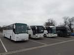 VDL Bova Futura von Czekan und Mercedes Tourismo von Hentur und Neoplan Euroliner von AN-Trans Andrzej Krzysztofik und Volvo 9700 von Partner aus Polen in Neubrandenburg.