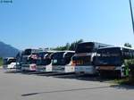 Verschiedene Setra Überland- und Reisebusse und ein Neoplan Skyliner von Komm mit Reisen aus Deutschland in Ofterschwang.