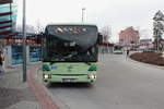 Im Busbahnhof Cheb am Bahnhof Cheb steht ein Bus des Herstellers Iveco-Irisbus Crossway am 21. Februar 2019.