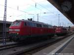 218 366-3 und 115 205-7 abgestellt im Bahnhof stralsund Hbf am 25.7.14