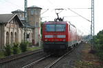 143 055 verlsst als S9 mit ziel Eilenburg den Bahnhof Delitzsch ob Bf am 16.7.20